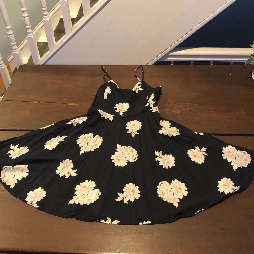 O.N. Black and Cream Floral Print Skater Sundress